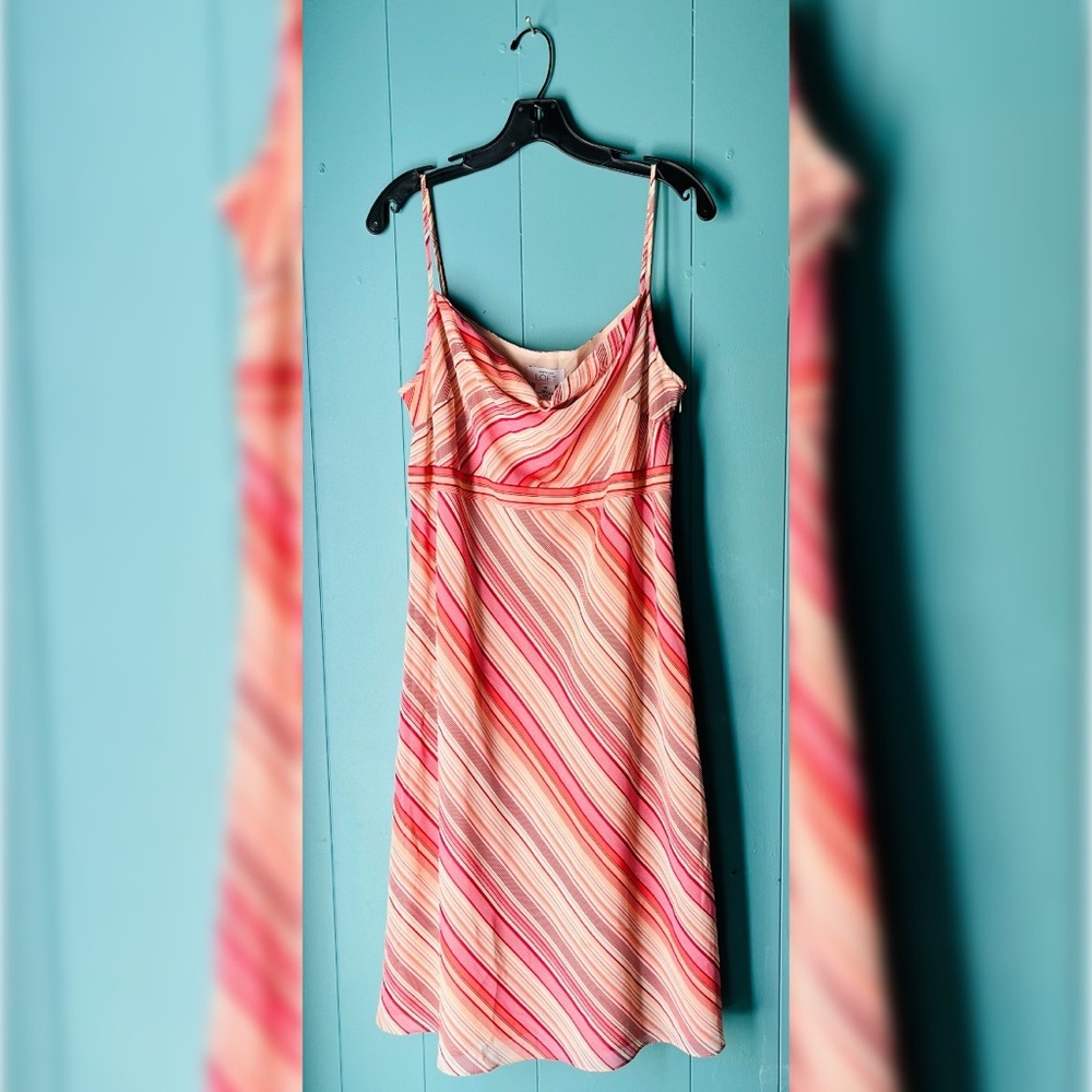 90s style mini dress with shades of pink stripes sz 14
